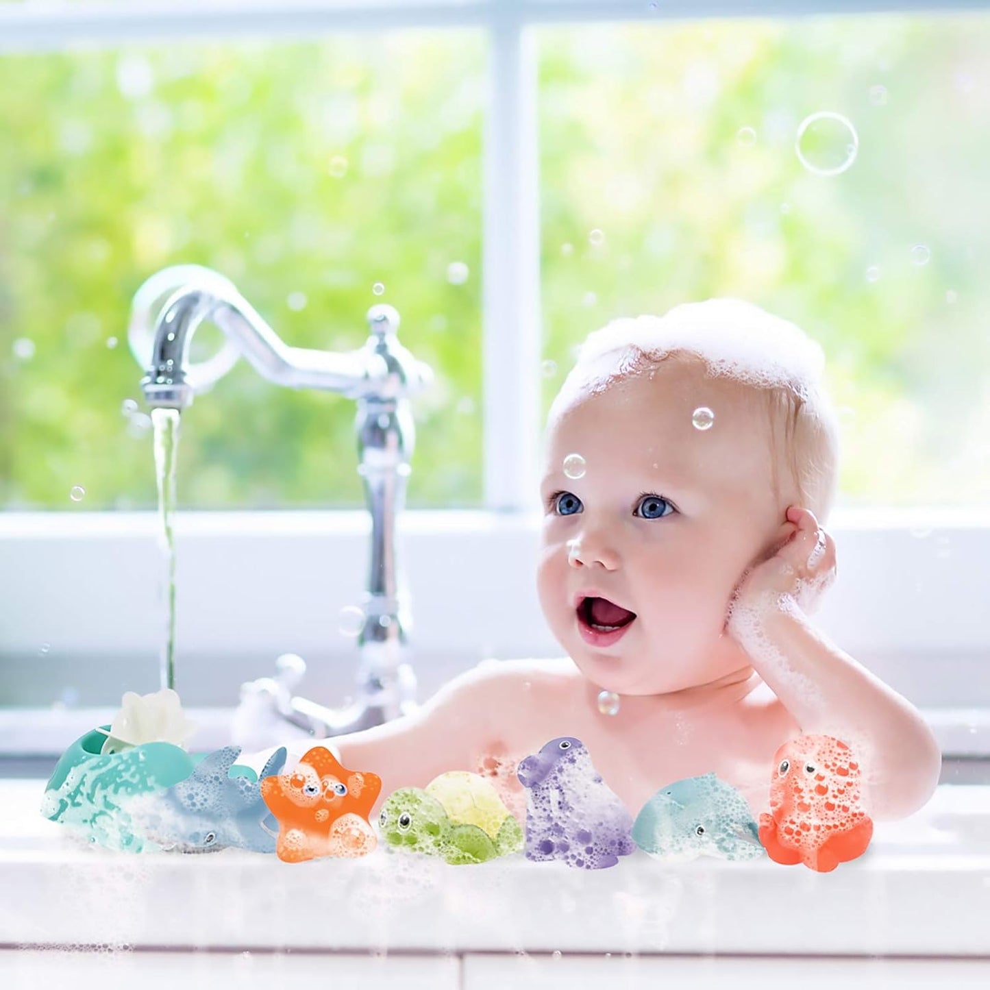 GOLDGE 10 Pieces Bath Toy for Baby from 1 Years, Bath Toy, Water Toy, Baby Cute Water Squirting Animals for Baby Bathtub Gift