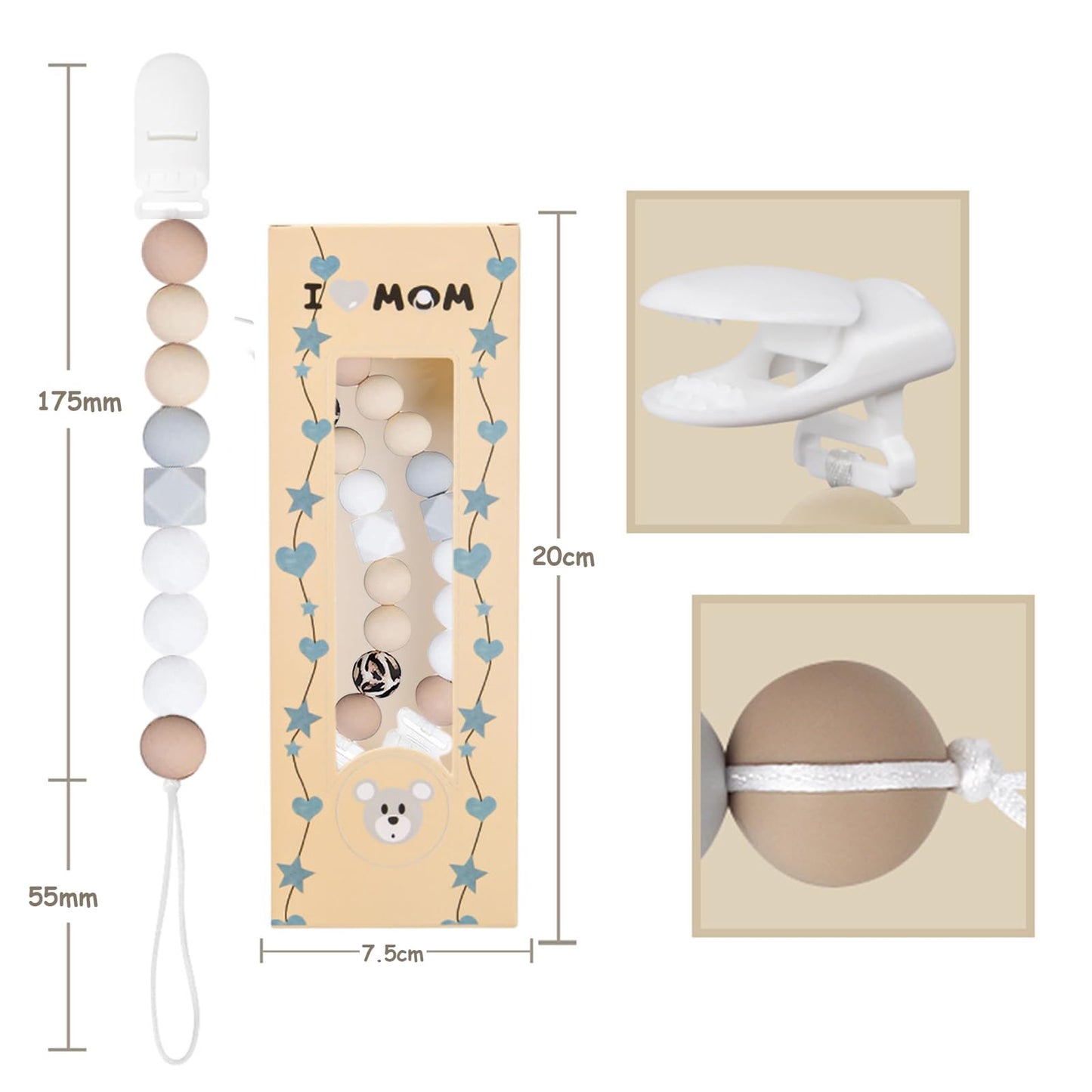 Schnullerkette aus Silikon,Schnullerband für Babys MäDchen und Junge,BPA-frei Sicherheitsgurte für Spielzeug,Einteiliger Schnullerhalter und Beißringspielzeug,2er-Pack (Leopard + Khaki)