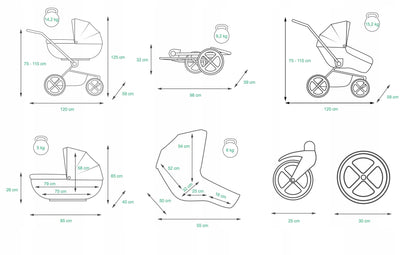 BabyLux® Bambimo Pushchair Set 3 in 1 - Tropical - incl. Baby Carrycot, Buggy Sports Seat, Car Seat - Pram Set - Combination Pram with Changing Bag, Rain Cover etc.
