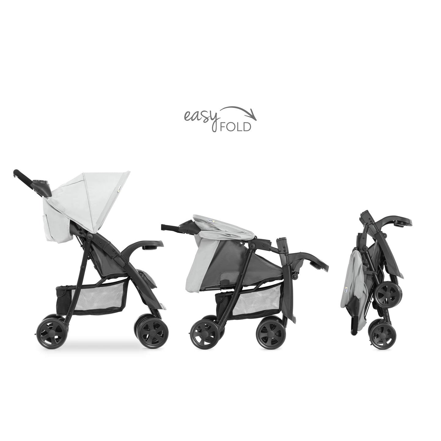 hauck Shopper Neo II, Schwarz Grau - Kinderbuggy mit Liegeposition ab Geburt bis 22 kg, 2x Tablett mit Getränkehalter, Einhändig Klein Zusammenklappbar, Tasche im Verdeck, XL Korb
