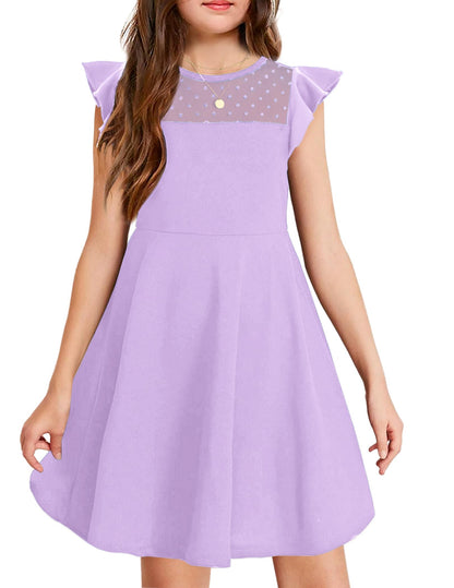 Arshiner Girls Dress Summer Dress Ruffle Short Sleeve Mesh A Line Casual Party Dresses with Pockets Kids Dresses for 6-13 Years 