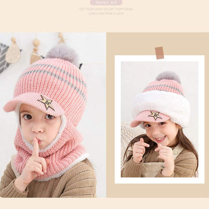 YONKOUNY Kinder Wintermütze Jungen Mädchen Warm Niedlich Strickmütze Schalmütze Schlupfmütze Beanie Mütze mit Fleecefutter