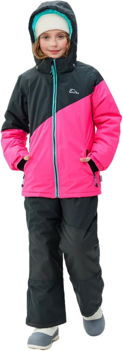 Children's Ski Suit Girls Waterproof Windproof and Warm 2-Piece with Hood 6-16 Years Outdoor Sports, Mountaineering, Skiing