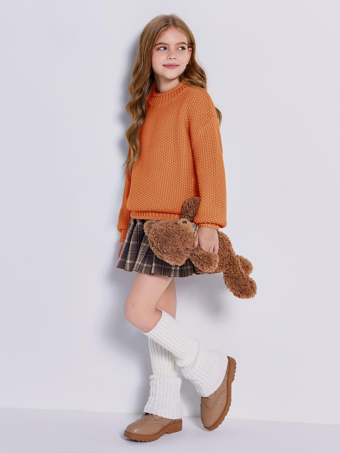 Wenrine Mädchen Pullover Winter Rollkragen Strickpullover Langarm Gestrickt Casual 5-14 Jahre