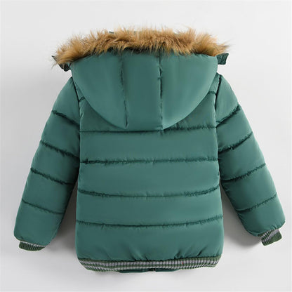 linboo Boys' Winter Jacket, Outdoor Coat, Parka with Fur Hood, Quilted Jacket, Cotton, Children's Jacket, Warm Winter Coat, Lined Winter Hooded Jacket
