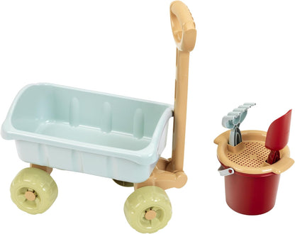 Theo Klein 7687 Handcart with Bucket Set, Robust Handcart, Includes Sandpit Toys, Recycled Plastic, Anti-UV, Toy for Children from 18 Months