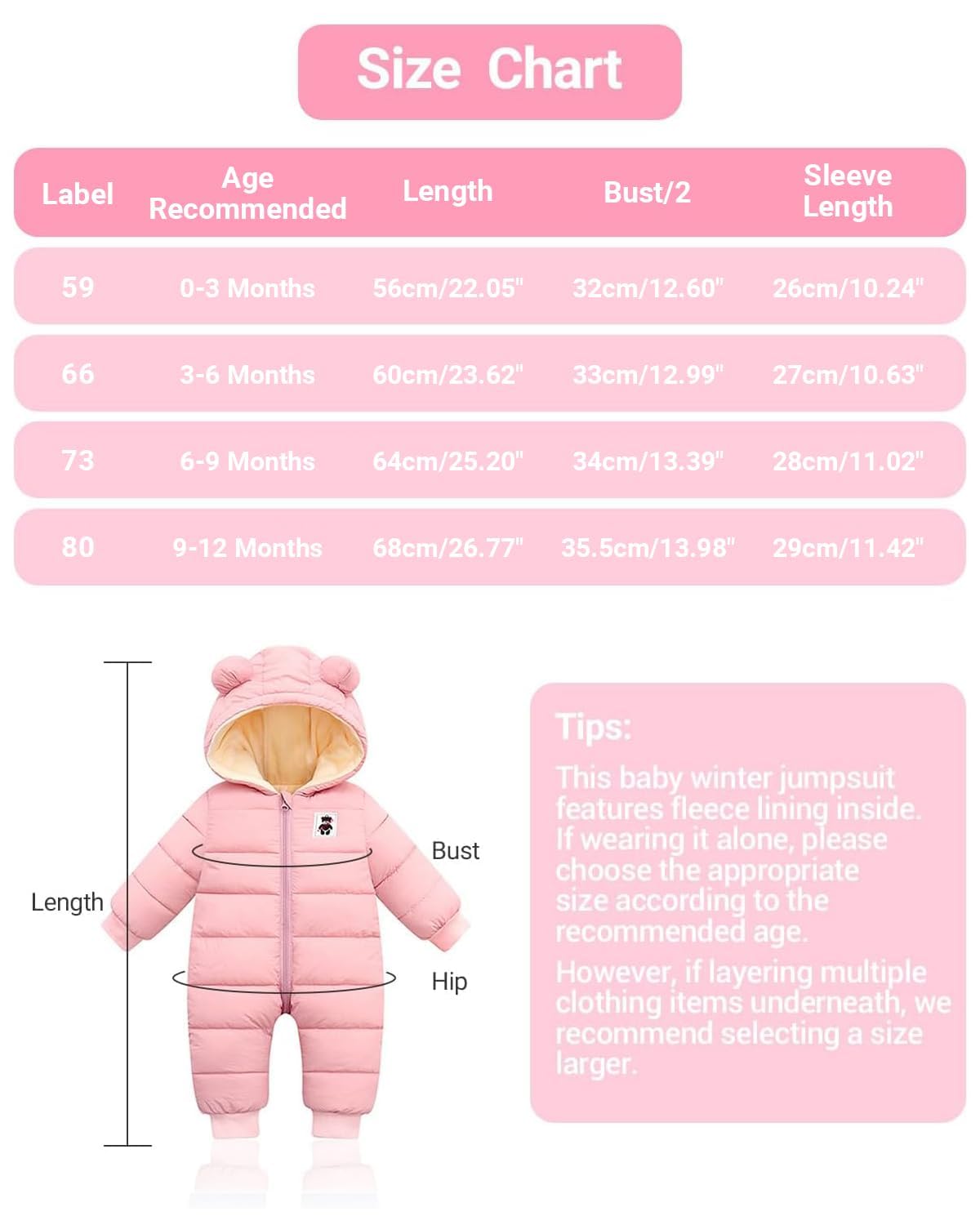 Minizone Baby Winter Jumpsuit with Hood, Romper Snowsuit Boys and Girls, Long-Sleeve Jumpsuit, Warm Outfits, Gift, 6-9 Months, 80 cm, Black