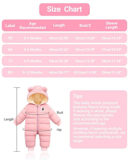 Minizone Baby Winter Jumpsuit with Hood, Romper Snowsuit Boys and Girls, Long-Sleeve Jumpsuit, Warm Outfits, Gift, 6-9 Months, 80 cm, Black