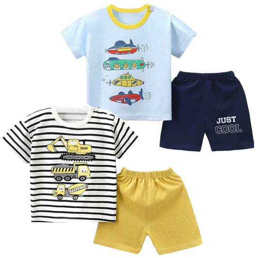 Baby Kleinkind Jungen 4 Stück T-Shirts und Shorts Dinosaurier Tops & Shorts Sommer Outfits