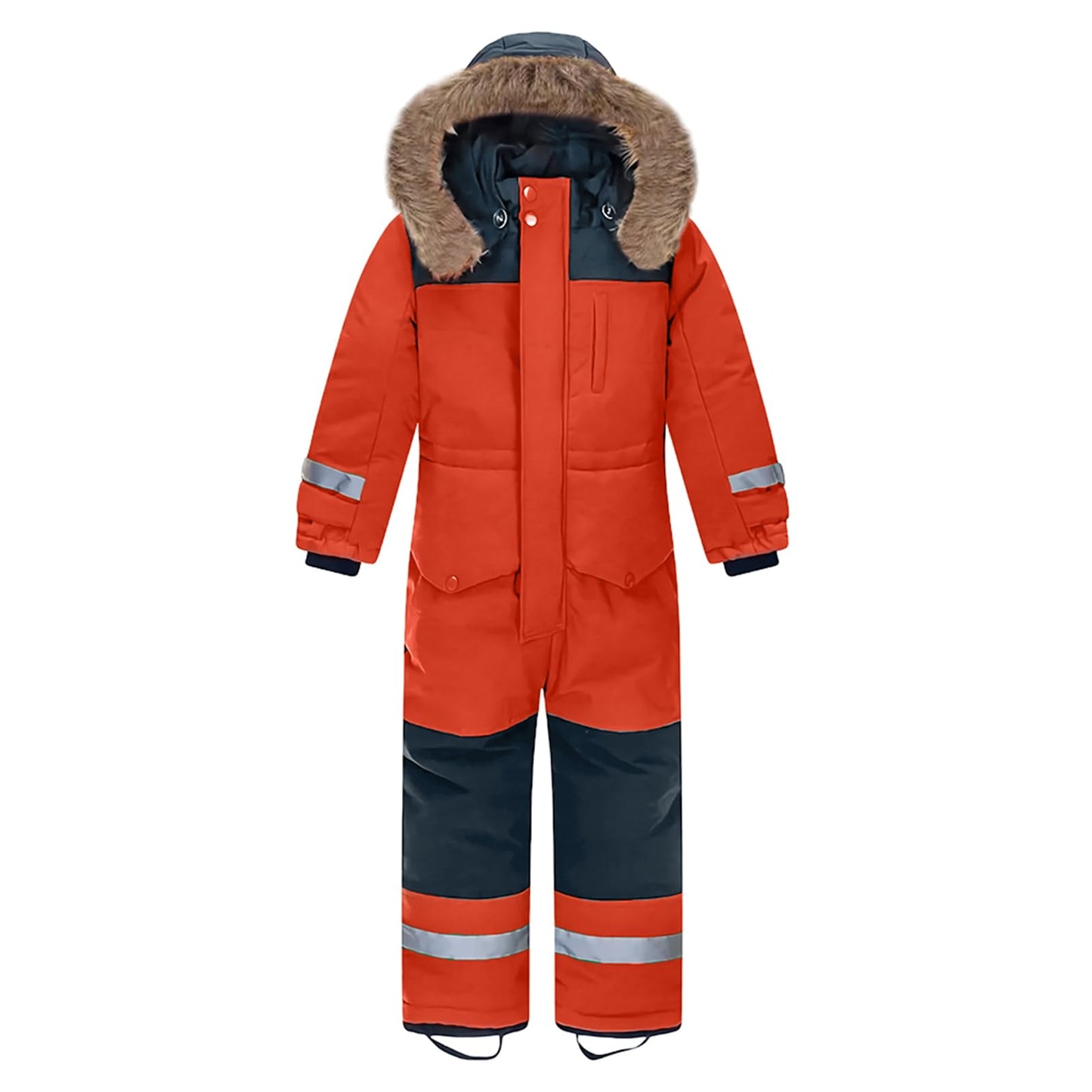 L SERVER Children's Ski Suit Boys with Hood Windproof Waterproof Snow Overall Girls Warm Snowsuit Thicker Ski Overall with Reflective Stripes