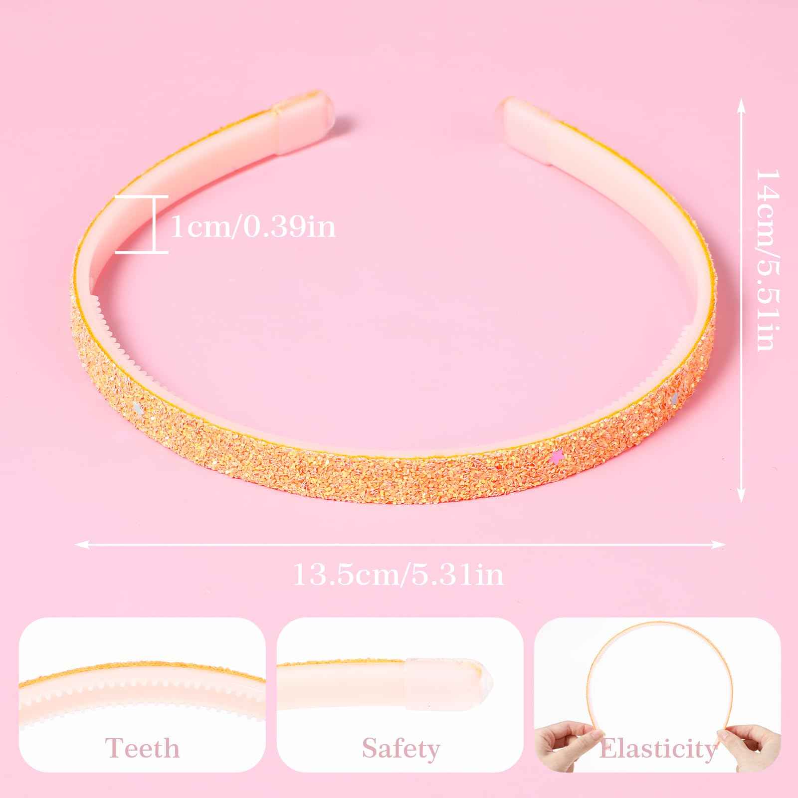 WLLHYF Pack of 4 Glitter Headbands, Colourful Hair Accessories, Plastic, Glittering, Cute, Non-Slip, Thick, Glittery, Confetti, Rainbow Hair Bands with Teeth for Little Girls (2 Gradient 2 Stars)
