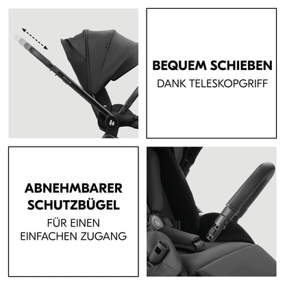 hauck 2 in 1 Kinderwagen Set ab Geburt bis 22 kg Move N Care Set, Große Babywanne, Wendbarer Buggysitz mit Liegefunktion, Teleskopgriff Gummiräder Federung, UV-Schutz 50+, Faltbar, XL Korb (Dark Grey)
