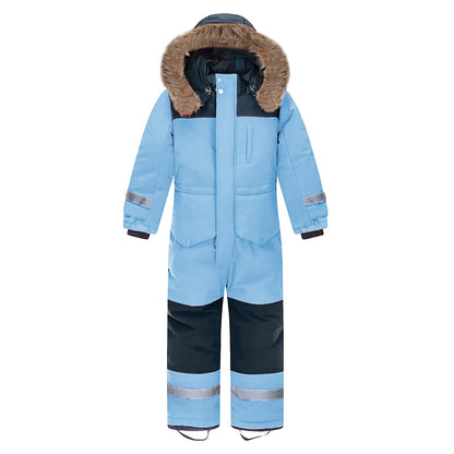L SERVER Children's Ski Suit Boys with Hood Windproof Waterproof Snow Overall Girls Warm Snowsuit Thicker Ski Overall with Reflective Stripes