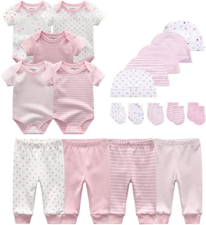 Kiddiezoom Baby-Body, Hose, Kleinkinder-Einteiler, Bekleidungs-Sets für Jungen und Mädchen aus Baumwolle, Mützen, Kratzfäustlinge