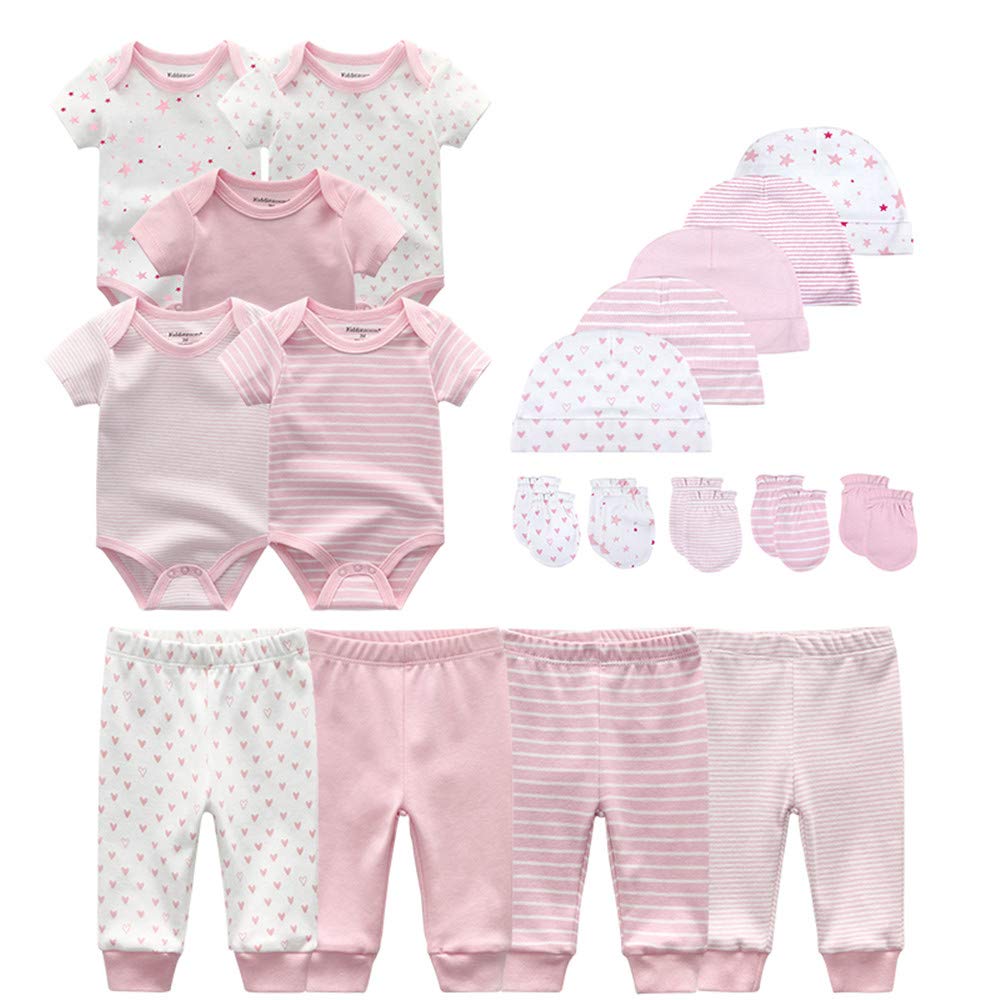 Kiddiezoom Baby-Body, Hose, Kleinkinder, Einteiler, Kleidung, Set, Outfits, für Jungen und Mädchen, Baumwollkappen, Kratzfäustlinge