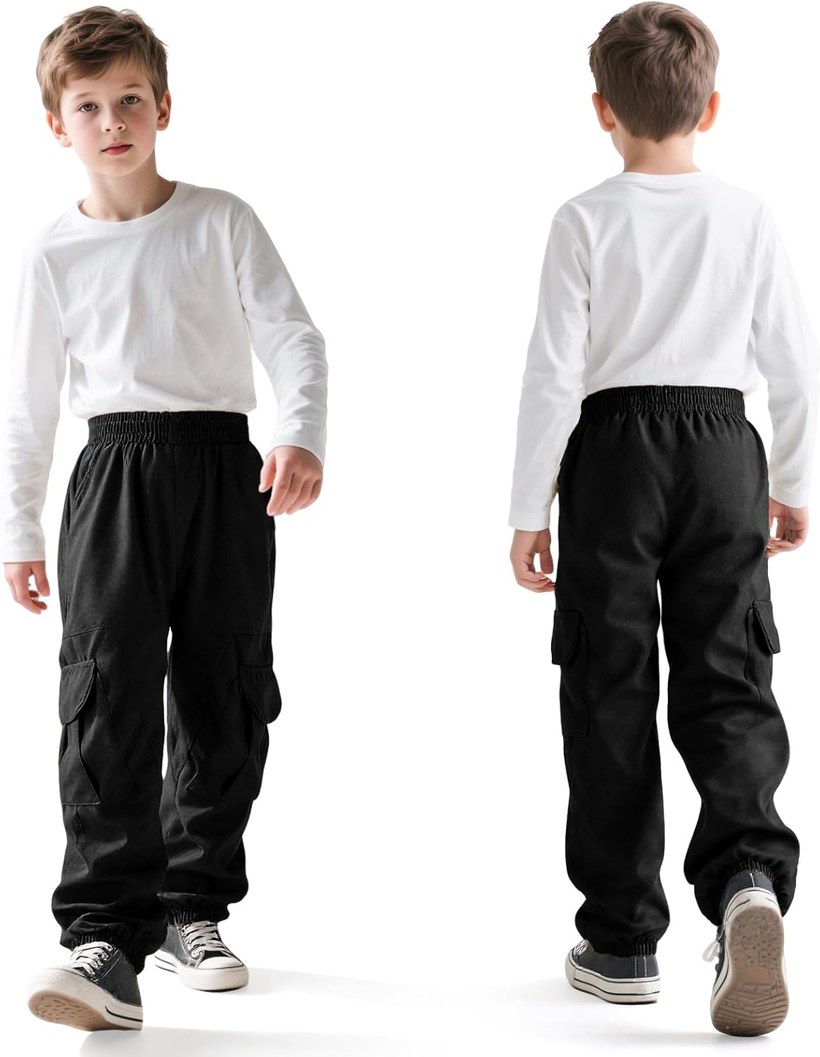 Cargohose Jungen Elastische Taille Kinder Jogginghose für 6-13 Jahre | Weich Atmungsaktiv Cargo Jogger Hose, Taschen, Frühling Herbst Sporthose Freizeithose, Outdoor Streetwear, Gr.116-158