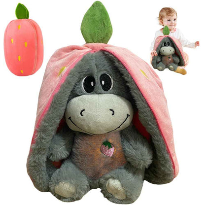 Atmendes Kuscheltier Esel, 32cm Herzschlag Plüsch Esel mit Atmung, Musik und Lichtern, Weiches Erdbeer Avocado Plüschtier Puppe, Kuscheltier Atmet Esels zum Linderung Angstzuständen (Rosa)