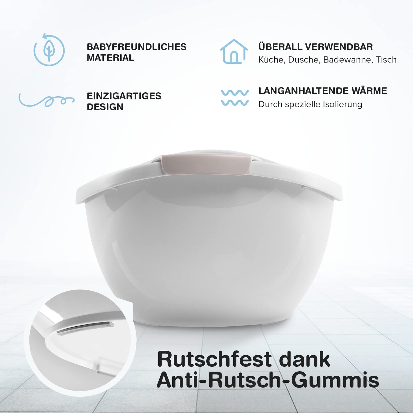 BabybeFun Baby Badewanne mit Badewanneneinsatz für Neugeborene [Testsieger] Rutschfeste Babybadewanne für Babys und Kleinkinder [0-12 Monate] Babywanne für Dusche Badewanne Weiß