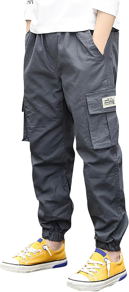 Deekynoop Children's Cargo Trousers Boys Twil Cargo Jogging Bottoms with Elastic Waistband