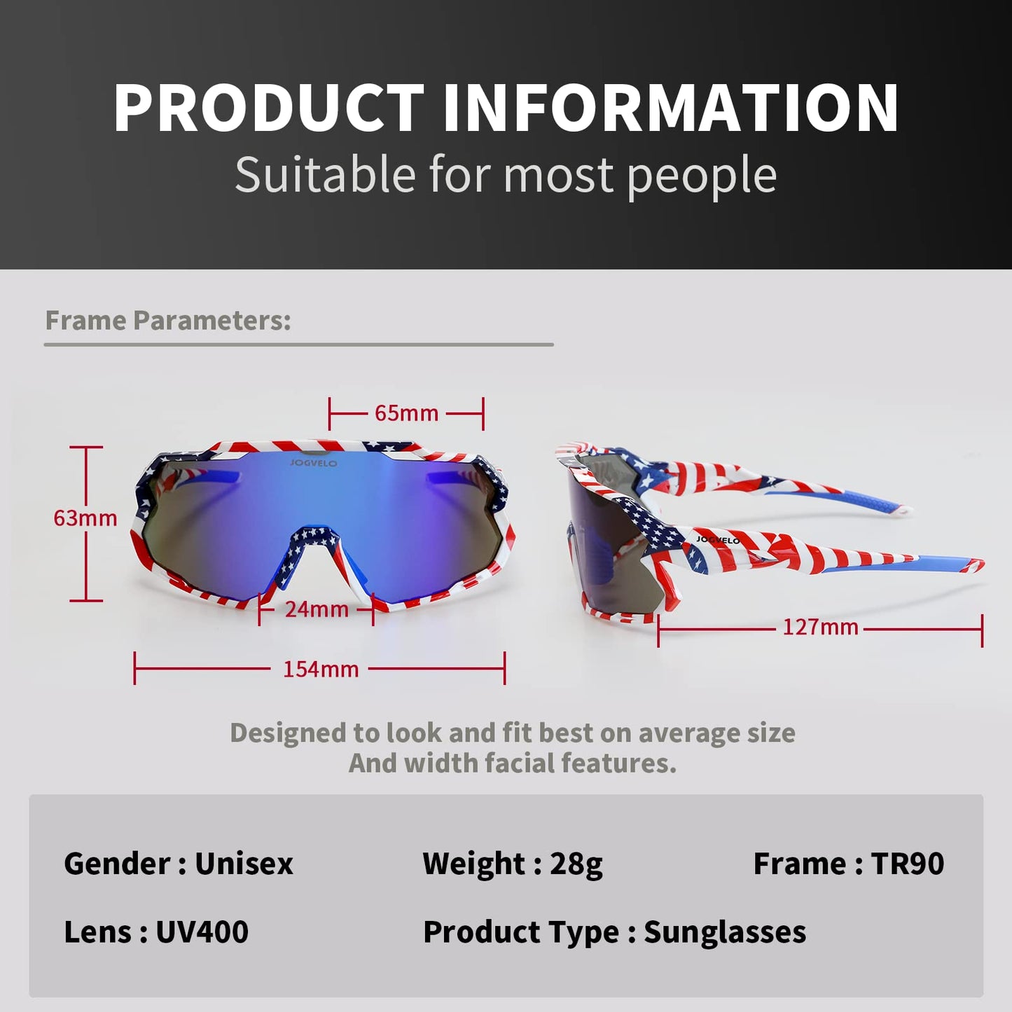 JOGVELO Polarisierte Sonnenbrille, Fahrradbrille Herren Damen mit 3 Wechselgläsern Sportbrillen Radbrille für Radfahren Laufen Angeln