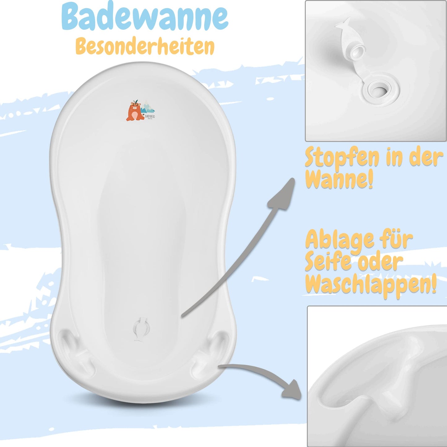 Baby Badewanne mit Gestell 4 Set TÜV Rheinland zertifiziert! Babybadewannen + Baby Badewannensitz +Abfluss + Gestell - Babywanne mit Ständer! Baby Pflegeset für Neugeborene.