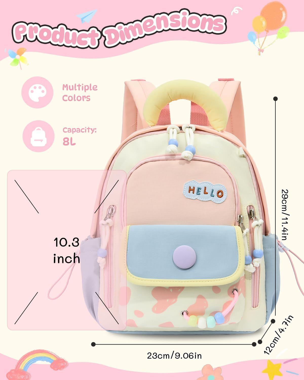 PROTAURI Kindergartenrucksack Mädchen 2-5 Jahre 8L 3D Eis, Dunkelrosa | mit Brustgurt wasserabweisend leicht atmungsaktiv ergonomisch Macaron-Farben