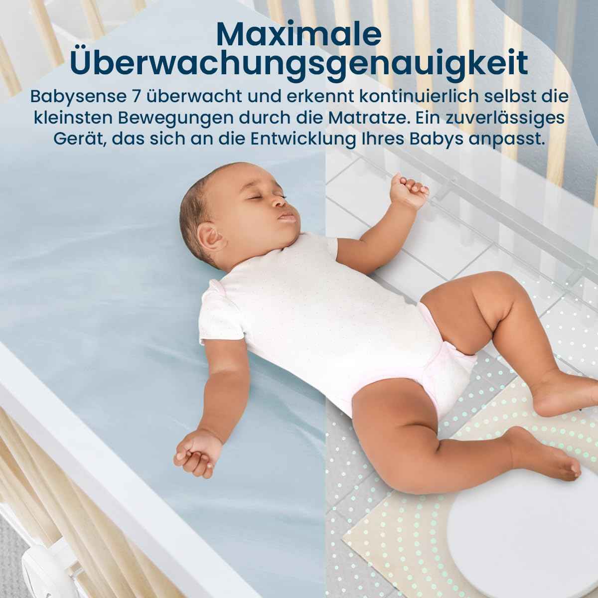 Babysense 7 Baby-Atembewegungsmonitor, Echtzeit-Warnungen, Ganzen Betts mit 2 Sensormatten