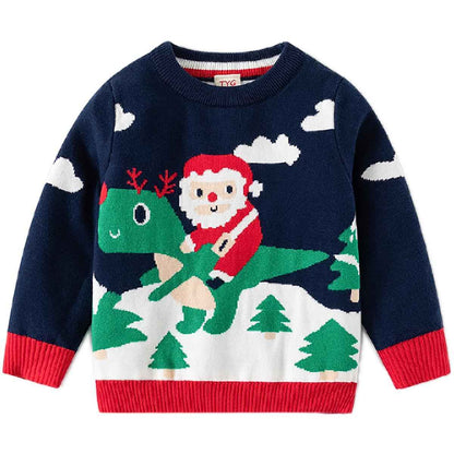 Fandecie Children's Christmas Jumper Cotton Crew Neck Christmas Elk Santa Sweater Girls Boys Sweatshirt Jumper 2-7 Years