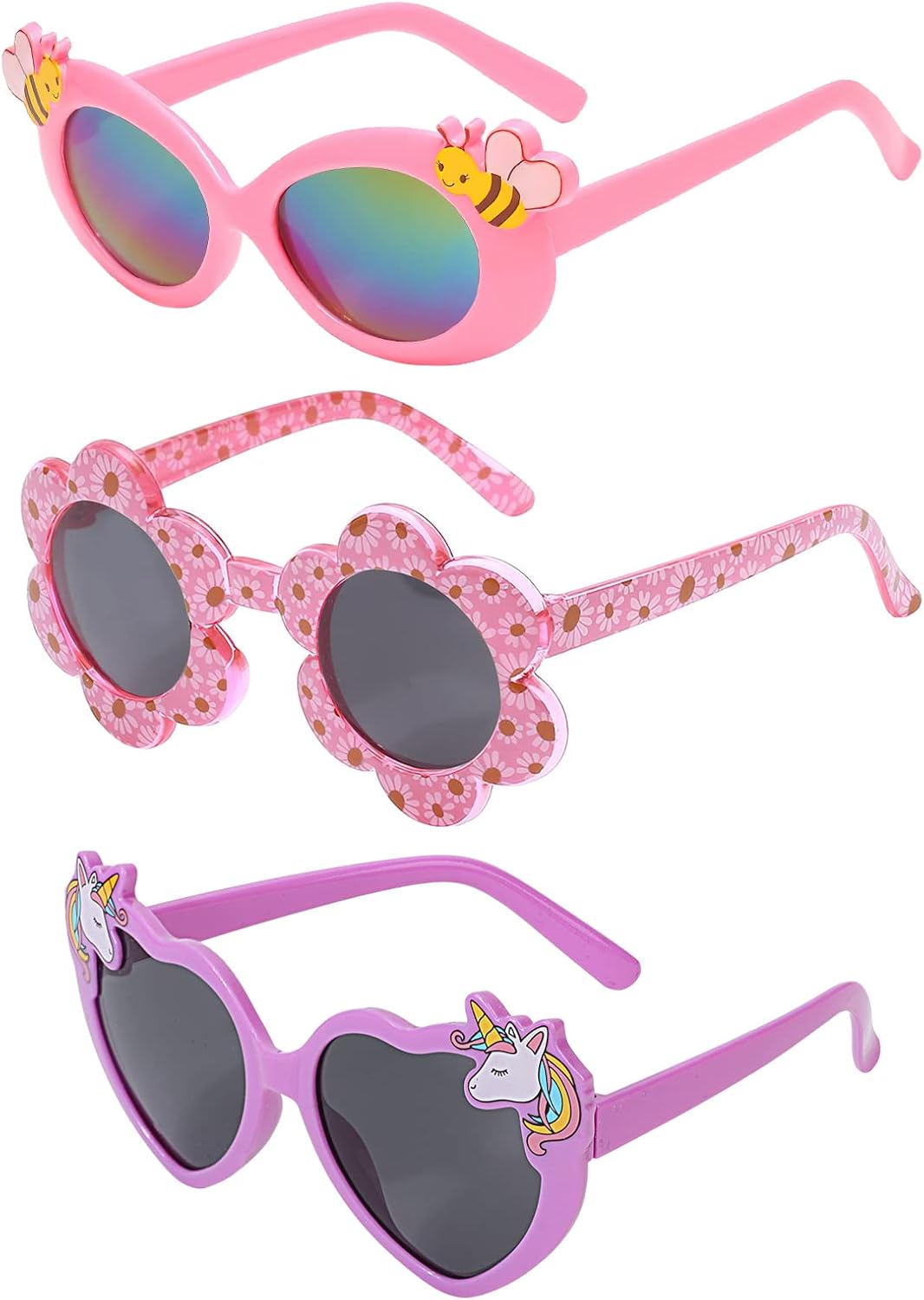 Hifot 3 Stück Kinder Sonnenbrille Einhorn Kunststoffrahmen Polarisiert Brille, Mode Rave Party Dress up Brille für Jungen Mädchen