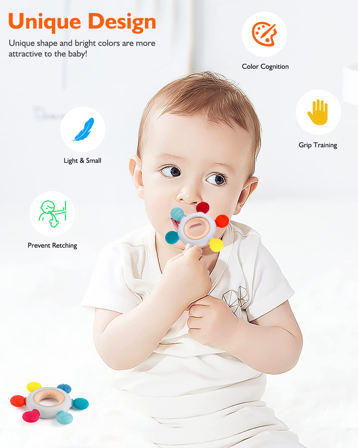 Beißring für Babys, Baby Zahnen Spielzeug aus Silikon, Ruder Greifling Beißspielzeug, BPA-frei Zahnen Nursing Zubehör für 3-6 6-12 Monate Kleinkinder, mädchen Junge Geschenk(Ruder B)