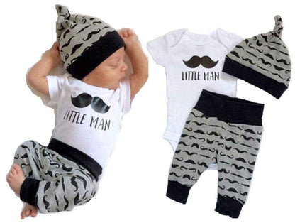 Juflam Neugeborenes Baby Kleidung Kleiner Mann Top Strampler + Hose Legging + Hut 3 Stück Outfit Set