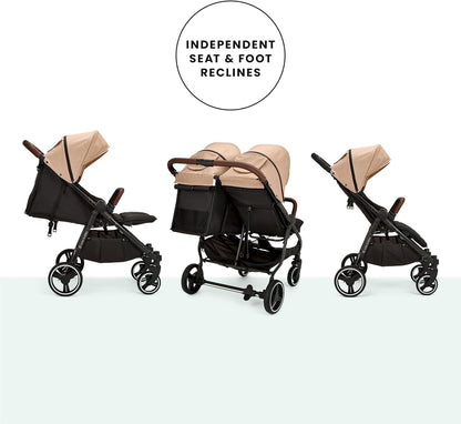 Ickle Bubba Venus Prime Double Pushchair - Suitable from Birth to 15kg (approx. 3 Years), Lightweight Foldable Twin Pushchair with Newborn Cocoon, 2 Foot Warmers and Rain Cover (Biscuits)
