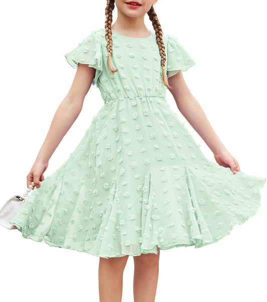 Flypigs Kleid Mädchen Festlich Hochzeit Party Kurzarm Sommer Freizeitkleid Prinzessin Chiffon Kleider Kinder Teenager Kleidung 3-12 Jahre
