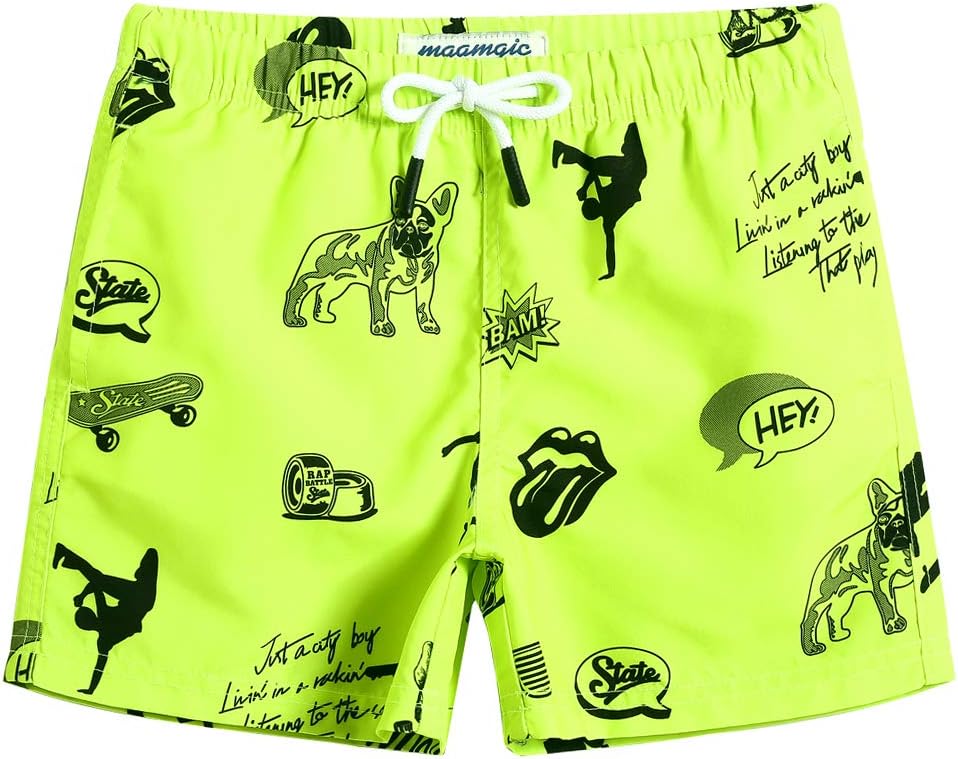 MaaMgic Boys’ Small Swimming Shorts, Quick-Drying Board Shorts with Mesh Lining, Pockets and Adjustable Drawstring