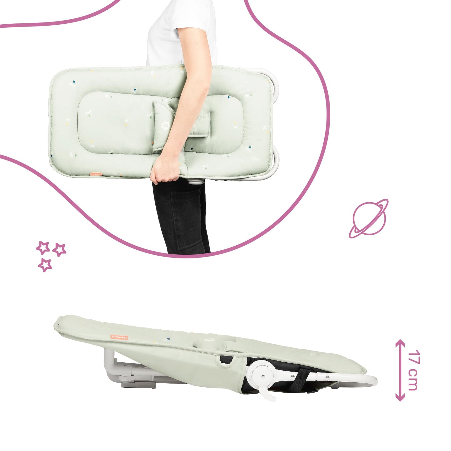 Badabulle Lichen foldable baby bouncer - Adjustable backrest - 3-point safety belt - Removable play arch 