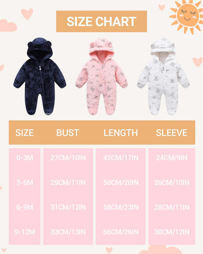 Baby Schneeanzüge mit Kapuze, Baby Overall Winter Fleece Strampler Neugeborenen Junge und Mädchen Einteiler Anzug für 0-12 Monate