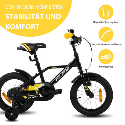 Hiland 12/14/16/20 Zoll Kinderfahrrad, Jungen Fahrrad für 3-10 Jahre, mit Stützrädern, Kinderfahrrad mit Handbremse und Rücktrittbremse, Schwarz/Grün/Blau/Orange