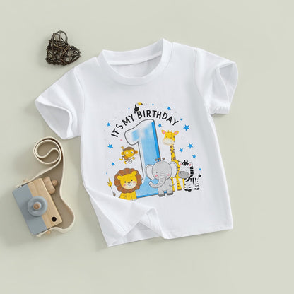 Baby Junge 1. Jahr Geburtstags T-Shirt Wild One Kurzarm Oberteil Baby Mein Erster Geburtstags Outfit Sommer Kleidung