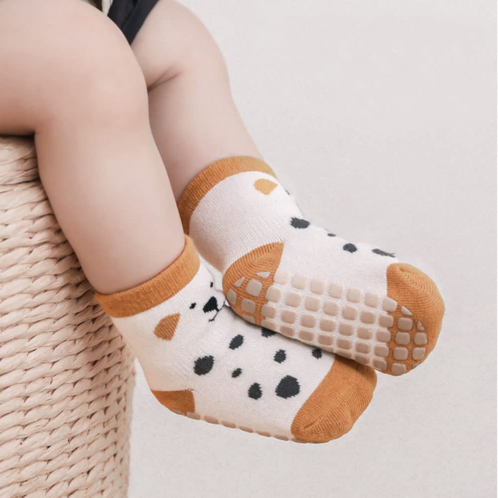 Pack of 5 Baby Toddler ABS Non-Slip Socks, Trainer Socks, Animal Motifs, Cotton