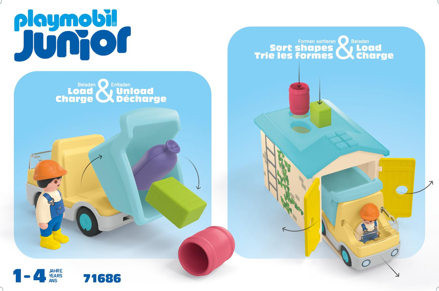 PLAYMOBIL Junior 71685 Dump Truck Sustainable Toy for Children from 1 Year Including Builder and Three Building Blocks