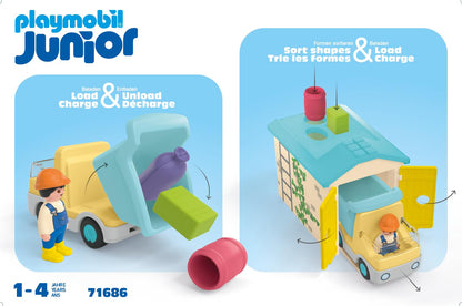 PLAYMOBIL Junior 71685 Dump Truck Sustainable Toy for Children from 1 Year Including Builder and Three Building Blocks