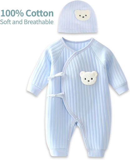 Babyfond 1 Pack Baby Bodysuit, Neugeborenes Baby warmer Baumwollbody mit Hut, 100% Baumwolle Kleinkind Homewear Verdickte Frühlings- und Herbstkleidung