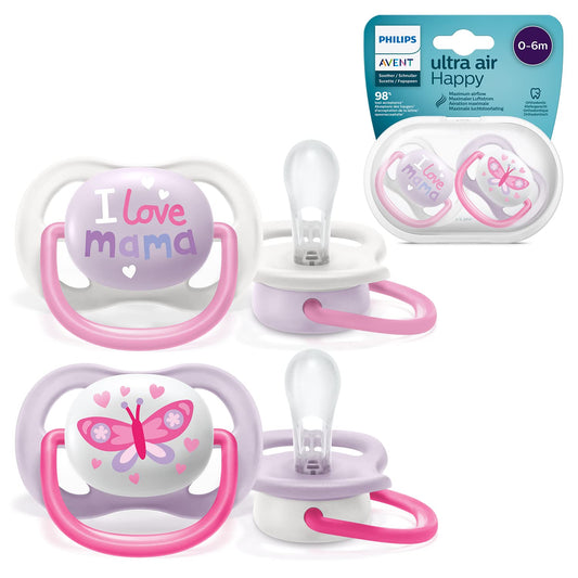 Philips Avent SCF080/02 Ultra Air Schnuller 0-6 Monate, Atmungsaktiv, Kiefergerecht, BPA frei, Doppelpack, Schmetterling/Mama-Design - Meloni2