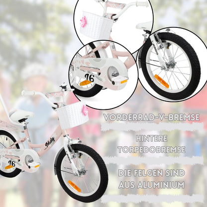MIRAVO Kinderfahrrad Fahrrad Kinder Ab 2 Bis 8 Jahre Mit Stützrädern Schubstange V-Brake Bremsen Rückstrahl Aufkleber 12 16 20 Zoll Radgröße Korb Für Mädchen Misty - Meloni2