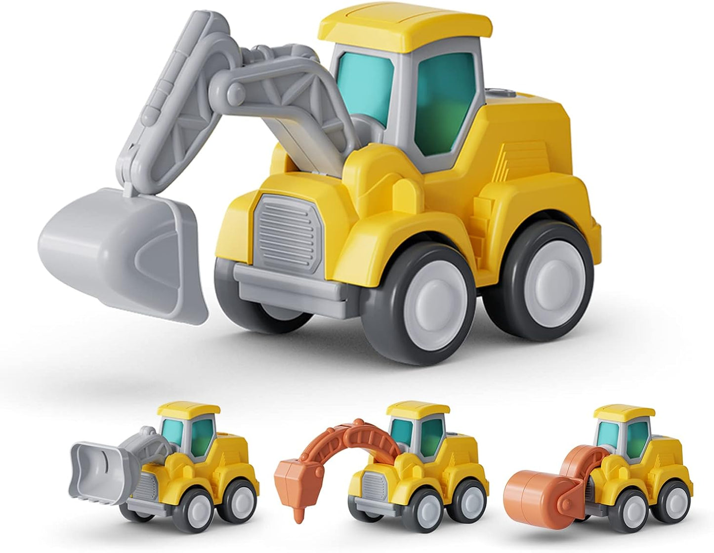 CARLORBO Auto Spielzeug Traktor Bagger Kinder 2 Jahre - Baufahrzeuge kinderspielzeug ab 18 Monate 3 Jahre Drücken und Losfahren Sandspielzeug Geschenk für Junge Mädchen (4 pcs)