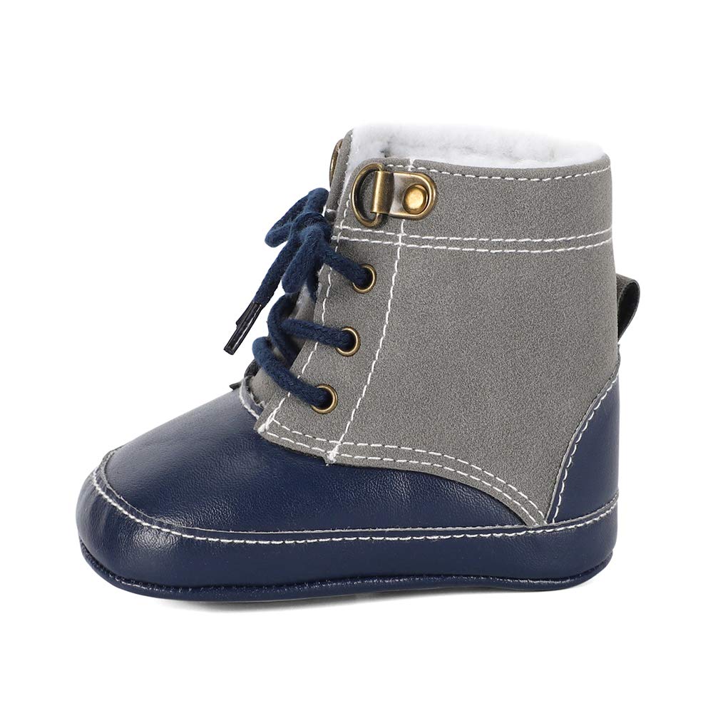 LACOFIA Baby Boys Cowboy Winter Boots Toddler Non-Slip Laces Snow Boots