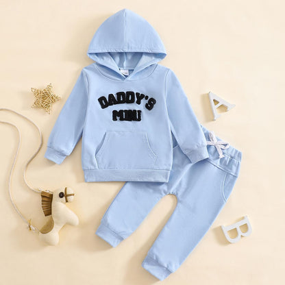 LUVCES Kleinkind Baby Jungen Outfits Langarm Daddy’s Mini Kapuzenpullover Sweatshirts + Hosen 2-teiliges Herbst Winter Frühling Kleidungsset