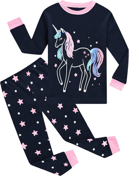 EULLA Kinder Mädchen Schlafanzüge Langarm Baumwolle Winter Pyjama Set Einhorn Prinzessin Dino Hase Eule Zweiteilig Nachtwäsche 1-10 Jahre 92 98 104 110 116 122 128 134 140