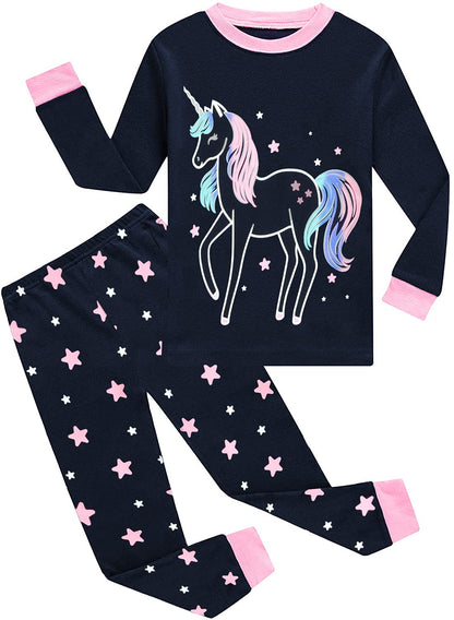 EULLA Children's Girls' Pyjamas Long Sleeve Cotton Winter Pyjama Set Unicorn Princess Dino Rabbit Owl Two Piece Sleepwear 1-10 Years 92 98 104 110 116 122 128 134 140