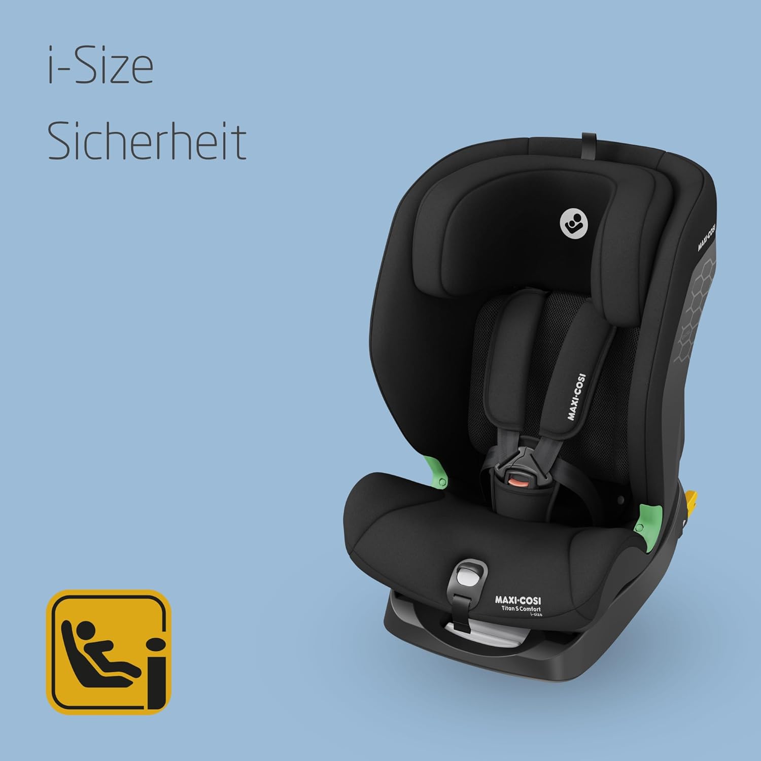 Maxi-Cosi Titan S Comfort i-Size, atmungsaktive Komfortstoffe, mitwachsender Kindersitz, 15 Monate–12 Jahre (76–150 cm), ISOFIX Kindersitz Auto, 5 Sitzposition & 13 Kopfstützenstufen, Authentic Black - Meloni2
